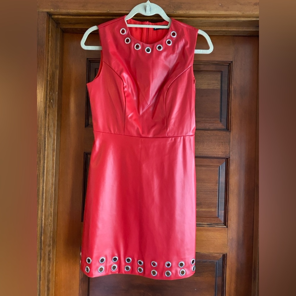 Faux Leather Red Sleeveless Dress